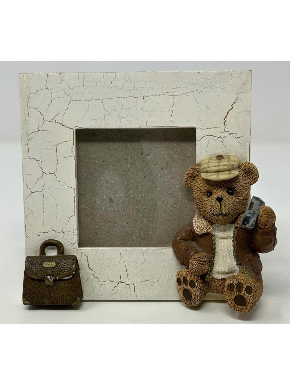 Vintage Style Bear Figurine Photo Frame with Telephone and Briefcase